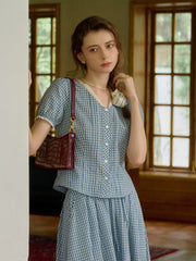 Hallie V-Neck Plaid Cotton Blouse