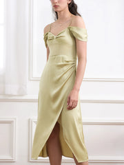 Laurel Bow Collar Dropped Shoulder Slit Dress