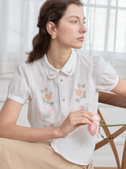 Penelope Peter Pan Collar Embroidery 100% Cotton Blouse