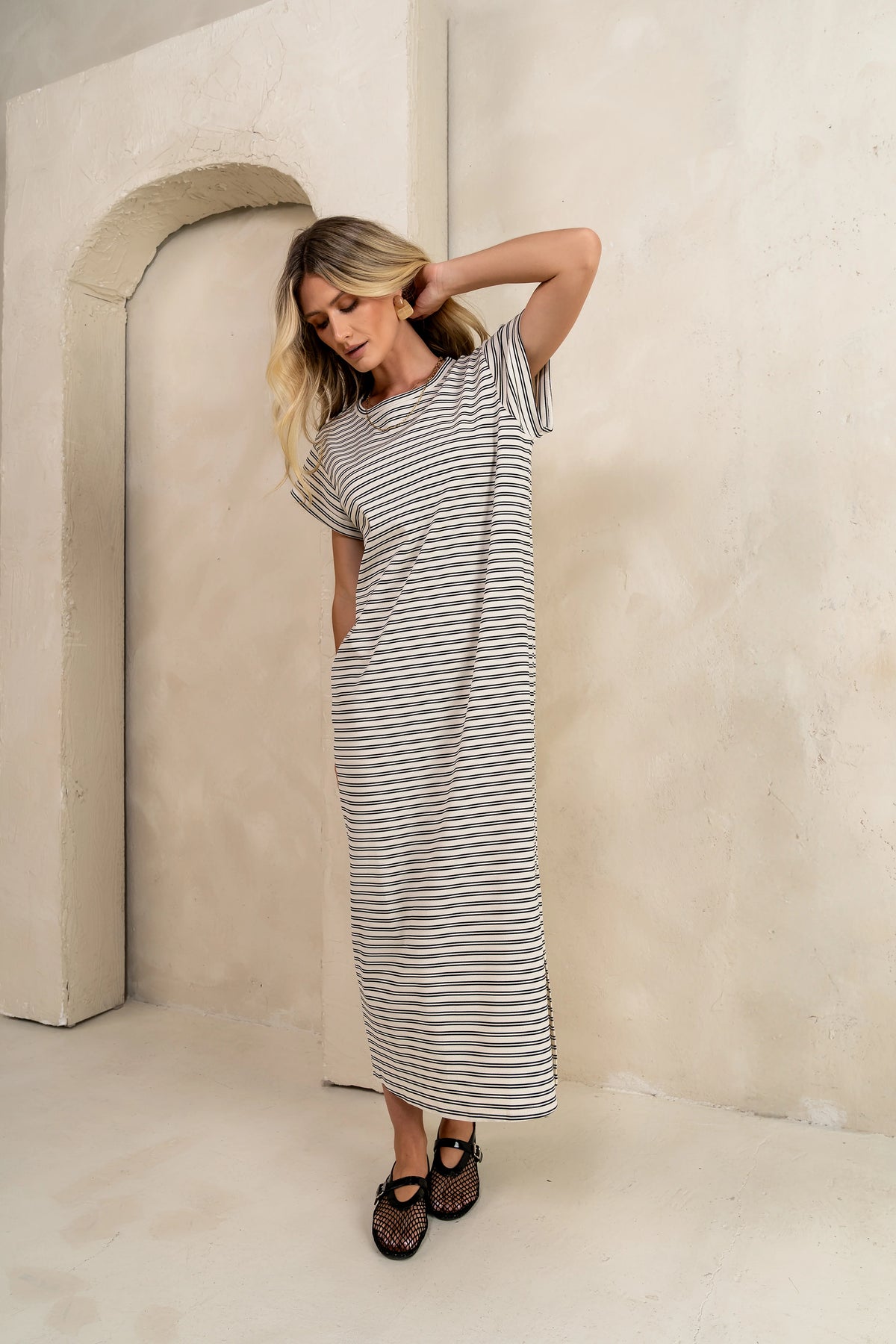 Esme Striped Maxi Dress in Black