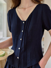 Madelyn V-Neck Lace Linen Top