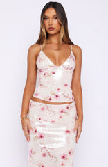 Sweet Camellia Sequin Top Whispering Roses