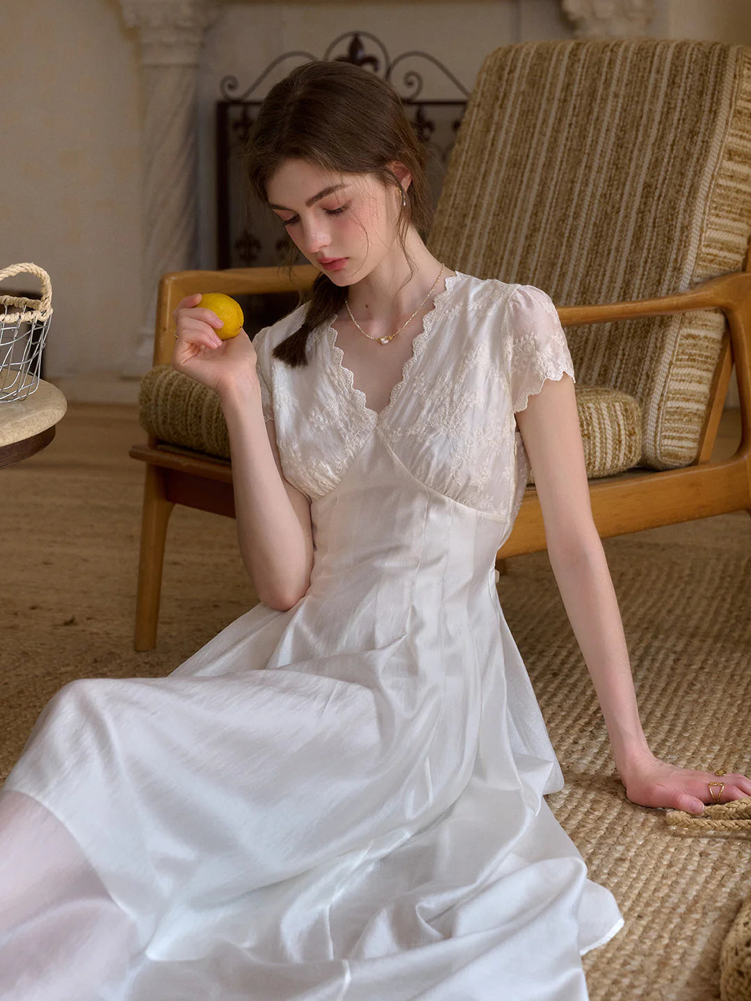 Reagan Wavy V-Neck Jacquard Lyocell Dress