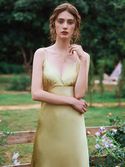 Kristin French V-Neck Slip Yellow-green Dress