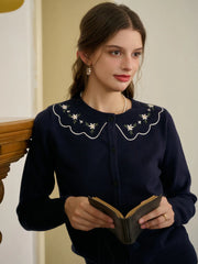 Tamsin Round Neck Embroidery Cardigan