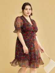 Plus Size Kora Floral Printed Maxi Dress-Dark Red