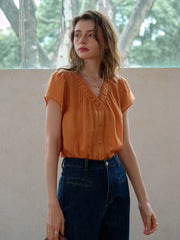 Angela V-Neck 100% Ramie Blouse
