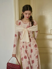 Clare Off-The-Shoulder Bow Print Contrast Color Dress