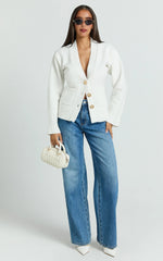 Cream V Neck Recycled Knit Contoured Cardigan