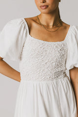 Janie Smocked Midi Dress in White