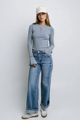 Toby Ribbed Top in Blue