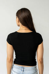 Freya Ribbed Top in Black