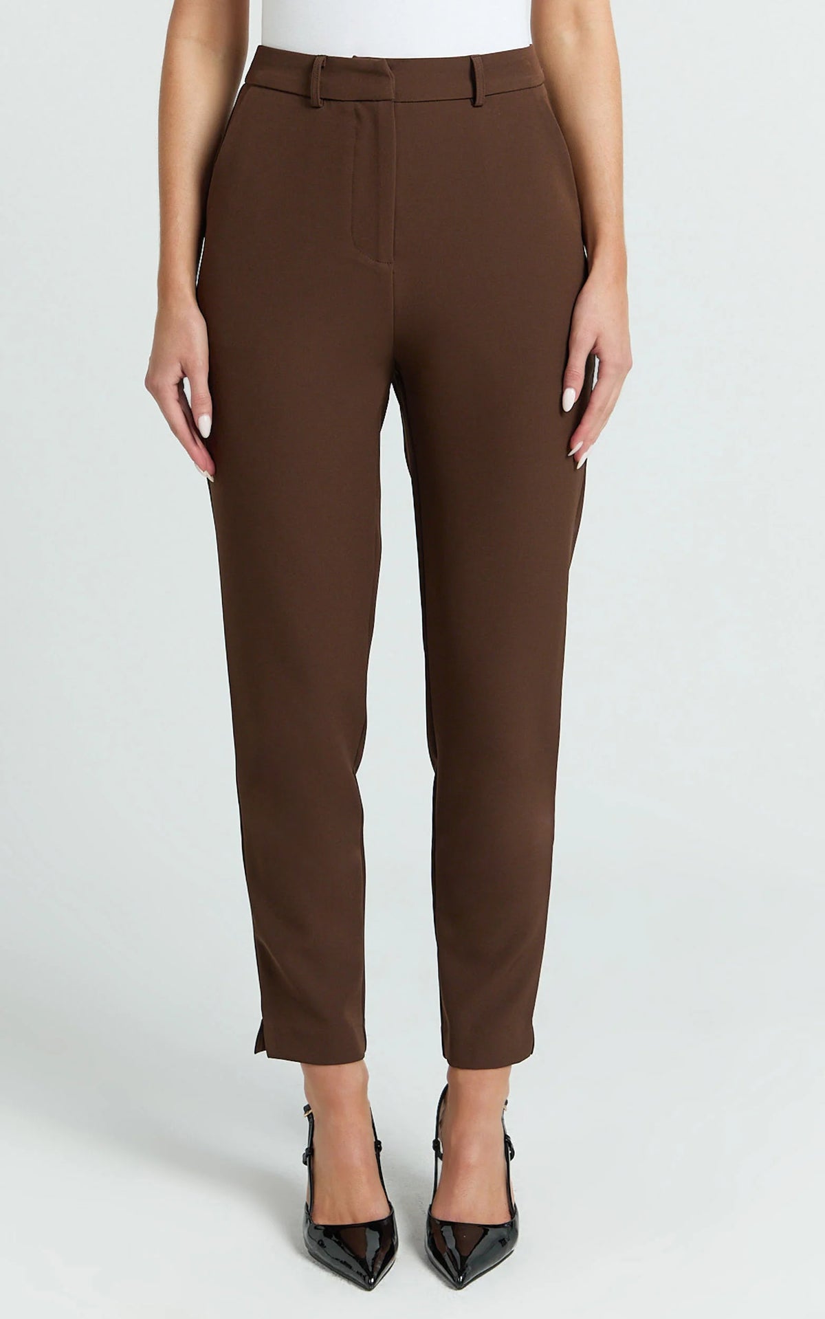 High Waisted Cropped Tailored Chocolate Pants