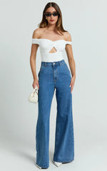 High Waist Wide Leg Flare Dark Blue Recycled Denim Jeans