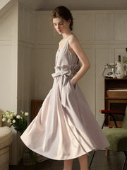 Mila Bateau Neck Sleeveless Cotton Dress - Gray