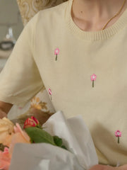 Lillie Round Neck Embroidery Knit Top