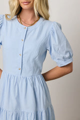 Finey Button Front Maxi Dress in Blue
