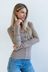 Bennet Lace Trim Top in Mocha