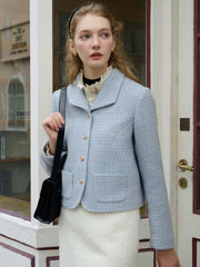 Sophia Simple Lapel Tweed Baby Blue Jacket