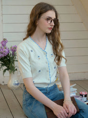 Adelyn Contrast Trim Floral Embroidered Cardigan