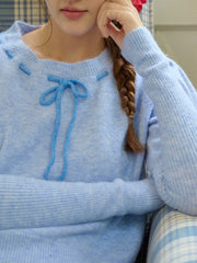 Lauren Bow Tie Pullover Bubble Sleeve Sweater