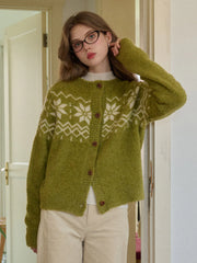 Cleo Round Neck Jacquard Cardigan