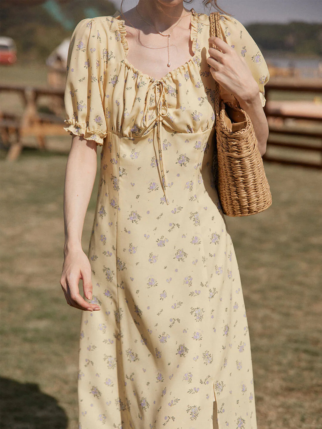 Magnolia Printed Floral Yellow Midi Dress