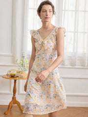 Ellis Floral Print Ruffle Trim Dress