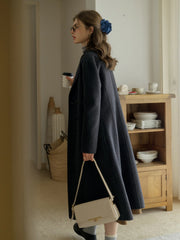 Tressa Notched Lapel A-Line Double-Breasted Button Wool Coat