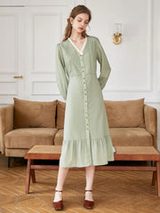 Adelyn V-Neck Polka Dot Midi Dress