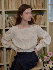 Oakley Square Neck Embroidery 100% Cotton Blouse