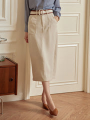 Odette Straight Beige Midi Skirt