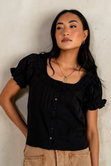 Payton Button Front Blouse in Black