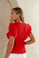 Holly Textured Blouse in Red