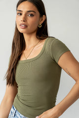 Freya Ribbed Top in Olive