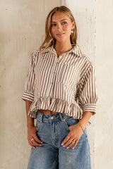 Avery Striped Blouse in Tan