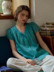 Angela V-Neck 100% Ramie Blouse