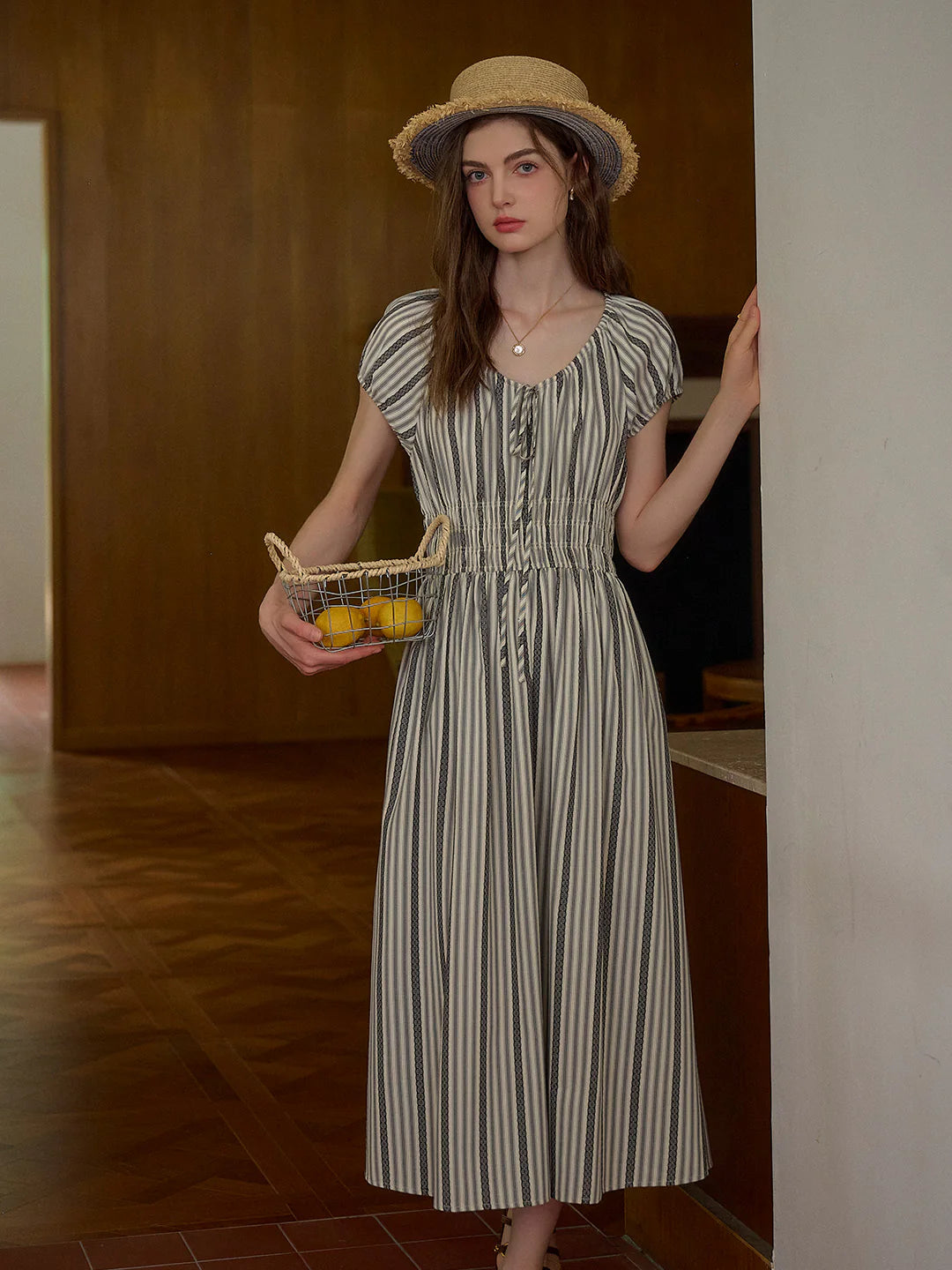 Eliza Round Neck Stripe Viscose Dress