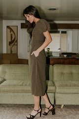 Elle Gingham Midi Dress in Brown