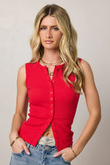 Lucas Button Up Tank Top in Red