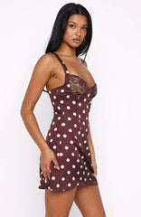 Admire You Mini Dress Choc/Cream Polka Dot