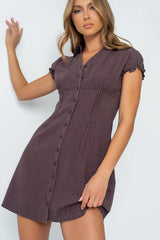 Lockie Pinstripe Mini Dress in Dark Brown