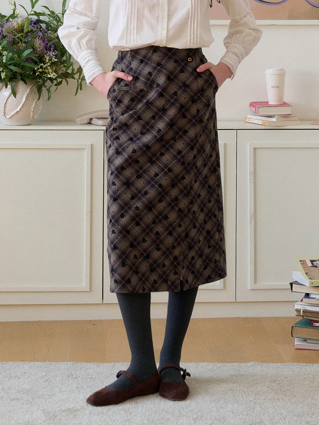 Monroe Plaid Straight 100% Cotton Midi Skirt