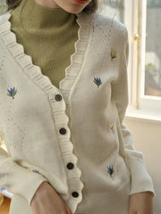 Vivian V-Neck Contrasting Embroidery Cardigan