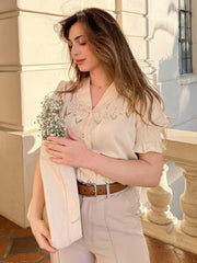 Convallaria Floral Embroidered Yellow Puff Top