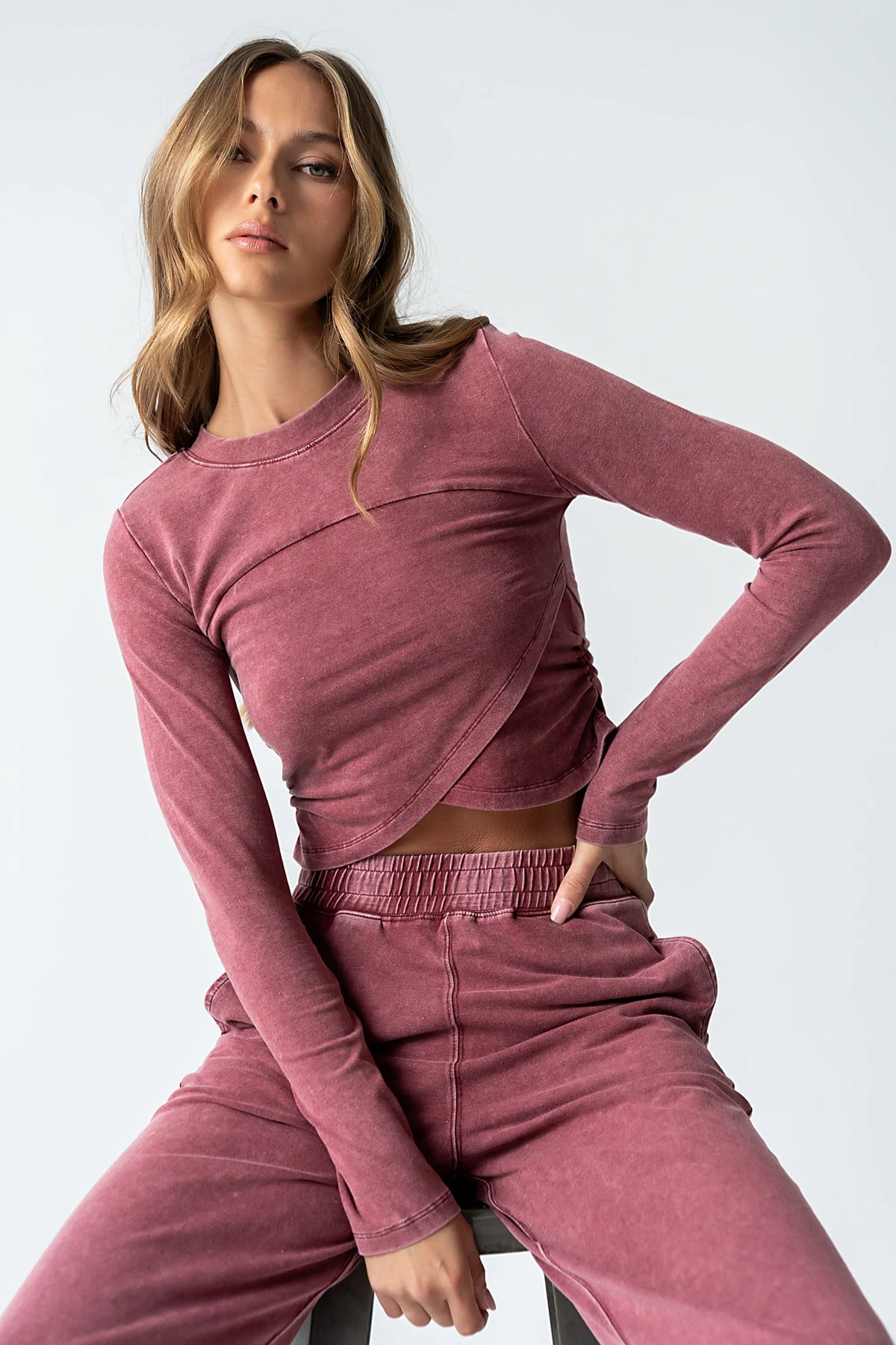 Kassie Crossover Crop Top in Berry