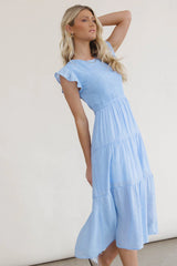Cara Smocked Midi Dress in Blue
