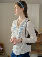 Lilia V-Neck 100% Cotton Blouse