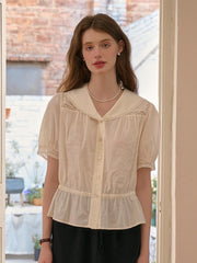Lacey V-Neck Embroidery Cotton Blouse