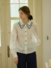 Sarah Embroidery Contrast Collar Casual Shirts